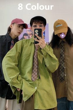 Retro Oversized Long Sleeve Shirt for Couples - Handmade Casual Korean Style Top for Spring and Autumn