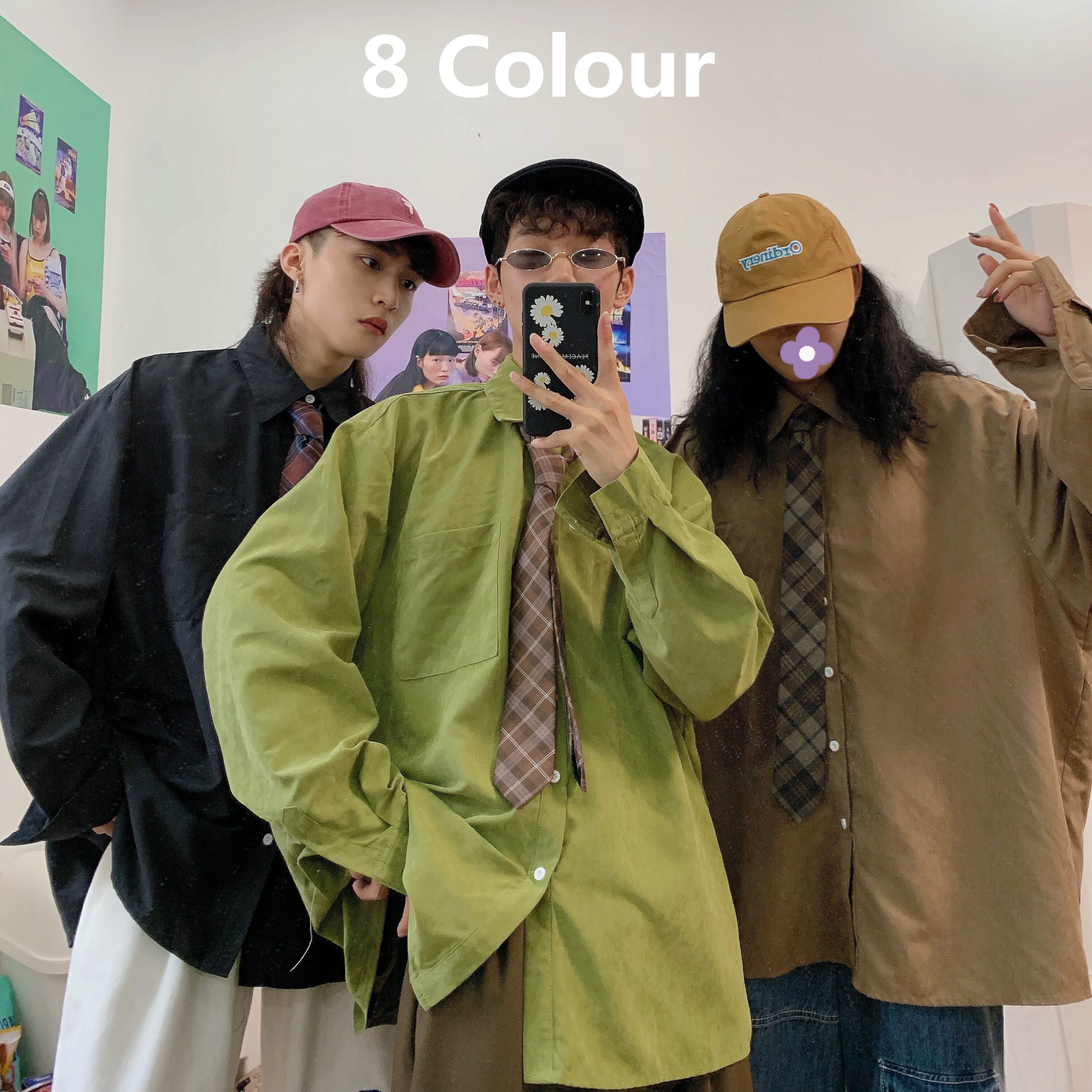 Retro Oversized Long Sleeve Shirt for Couples - Handmade Casual Korean Style Top for Spring and Autumn Retro Oversized Long Sleeve Shirt for Couples - Handmade Casual Korean Style Top for Spring and Autumn