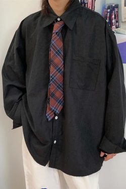 Retro Oversized Long Sleeve Shirt for Couples - Handmade Casual Korean Style Top for Spring and Autumn