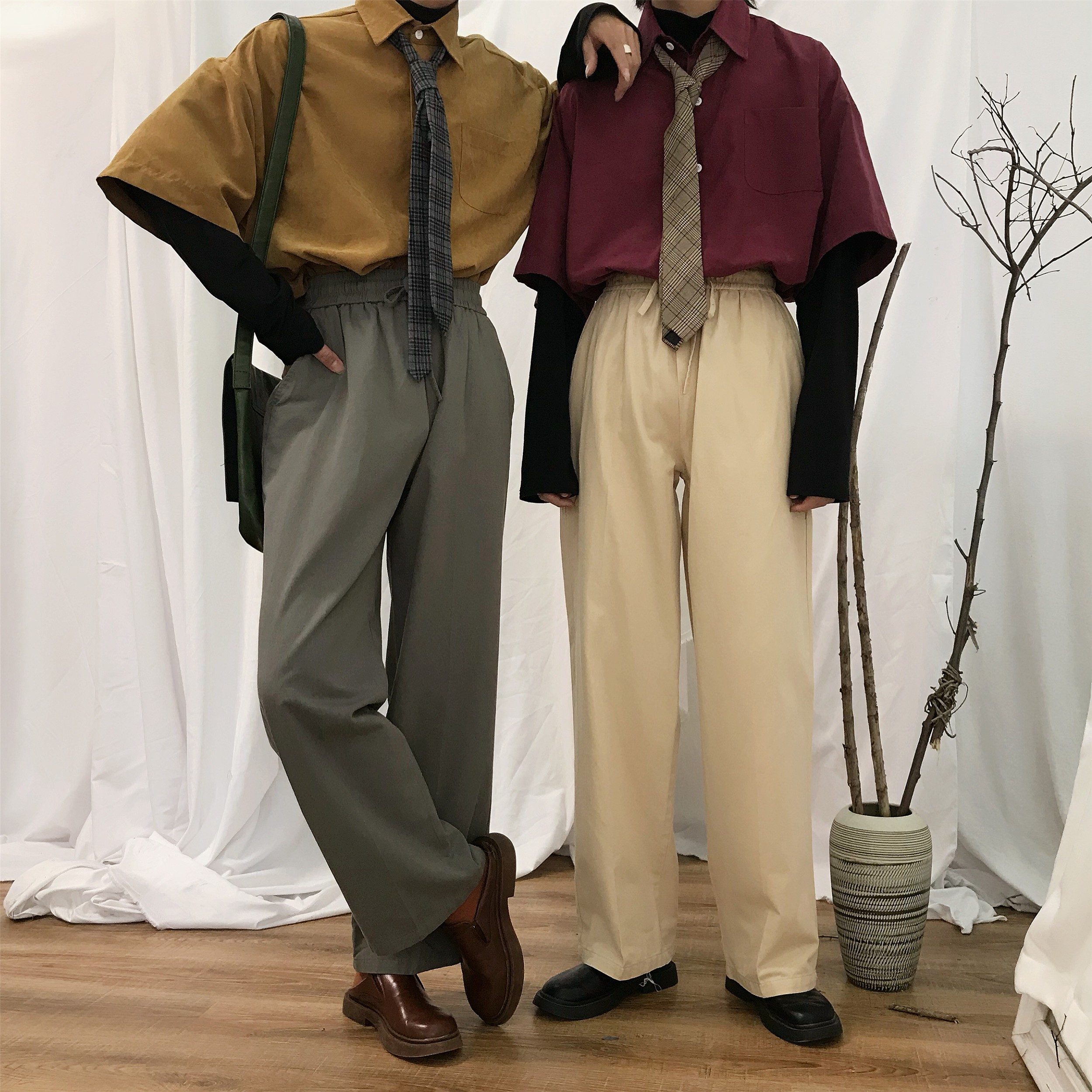 Retro Oversized Long Sleeve Shirt for Couples - Handmade Casual Korean Style Top for Spring and Autumn Retro Oversized Long Sleeve Shirt for Couples - Handmade Casual Korean Style Top for Spring and Autumn