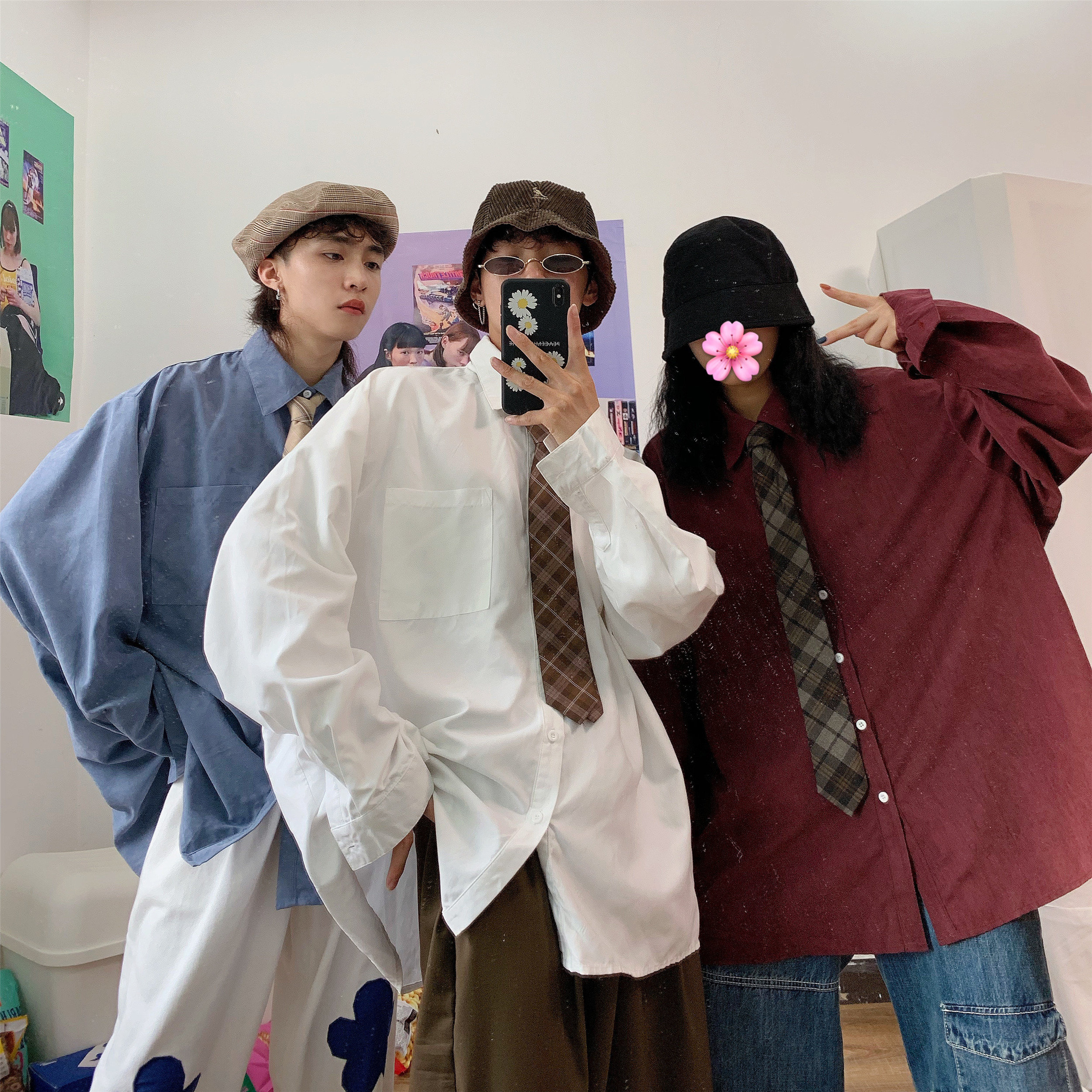 Retro Oversized Long Sleeve Shirt for Couples - Handmade Casual Korean Style Top for Spring and Autumn Retro Oversized Long Sleeve Shirt for Couples - Handmade Casual Korean Style Top for Spring and Autumn