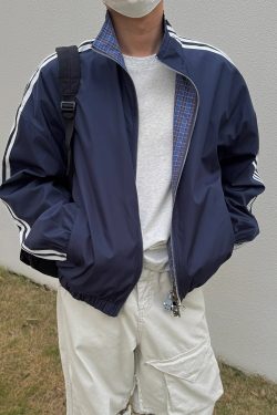 Retro Patchwork Reversible Jacket for Men and Women - Casual Three-Stripe Plaid Layering for Spring & Autumn Commuting