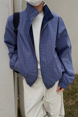 Retro Patchwork Reversible Jacket for Men and Women - Casual Three-Stripe Plaid Layering for Spring & Autumn Commuting