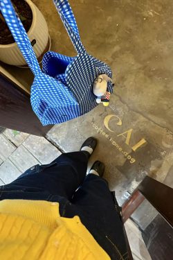 Retro Plaid Bunny Canvas Tote Bag - Large Capacity Commuter Shoulder Bag - Cute Modern Rabbit Design