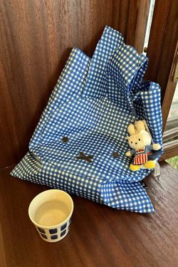 Retro Plaid Bunny Canvas Tote Bag - Large Capacity Commuter Shoulder Bag - Cute Modern Rabbit Design