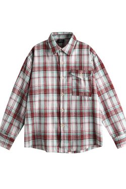 Retro Plaid Color-Blocking Long Sleeve Shirt for Men and Women - Versatile Casual Oversized Style for Early Spring