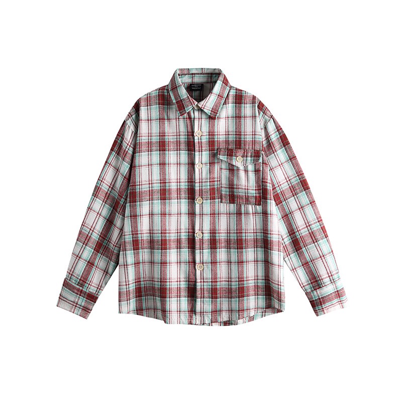 Retro Plaid Color-Blocking Long Sleeve Shirt for Men and Women - Versatile Casual Oversized Style for Early Spring Retro Plaid Color-Blocking Long Sleeve Shirt for Men and Women - Versatile Casual Oversized Style for Early Spring
