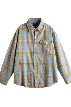 Retro Plaid Color-Blocking Long Sleeve Shirt for Men and Women - Versatile Casual Oversized Style for Early Spring