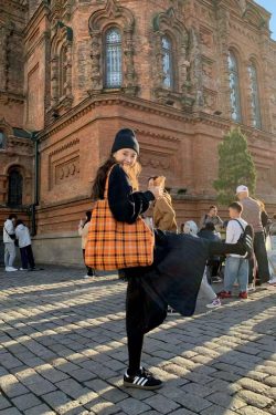 Retro Plaid Orange Tote Bag - Large Capacity Checkered Canvas Commuter Shoulder Bag for Stylish Shopping