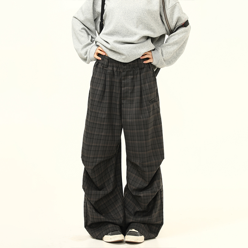 Retro Plaid Pleated Pants for Women - Loose Drape Casual Style, Trendy Versatile Bottoms, 90s Inspired Fashion Retro Plaid Pleated Pants for Women - Loose Drape Casual Style, Trendy Versatile Bottoms, 90s Inspired Fashion