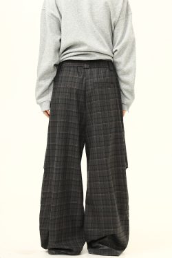 Retro Plaid Pleated Pants for Women - Loose Drape Casual Style, Trendy Versatile Bottoms, 90s Inspired Fashion