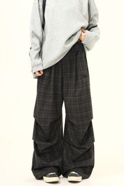 Retro Plaid Pleated Pants for Women - Loose Drape Casual Style, Trendy Versatile Bottoms, 90s Inspired Fashion
