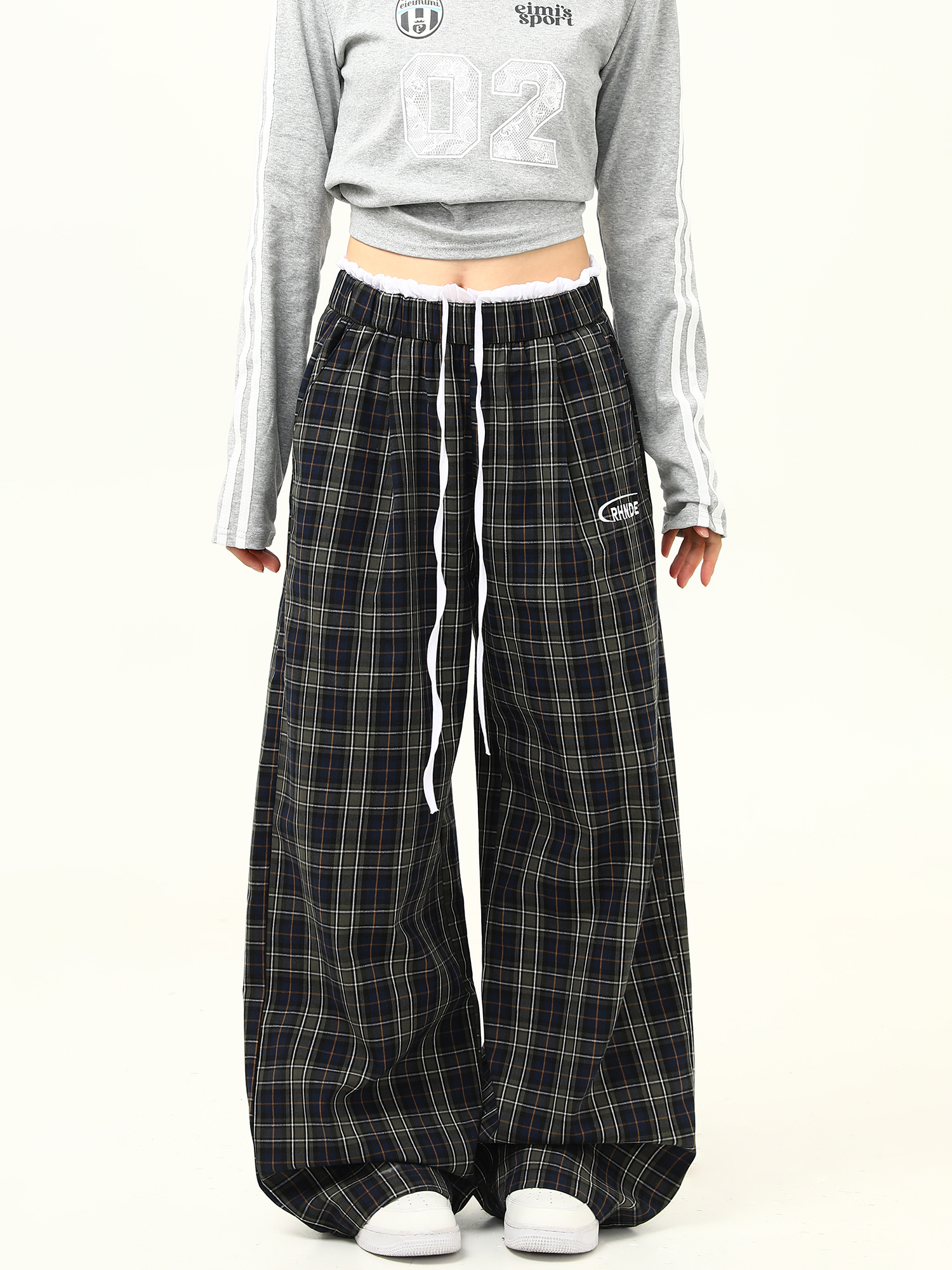 Retro Plaid Wide-Leg Double-Waist Casual Pants for Women - Loose Straight Floor-Length Trousers, Y2K Style Retro Plaid Wide-Leg Double-Waist Casual Pants for Women - Loose Straight Floor-Length Trousers, Y2K Style