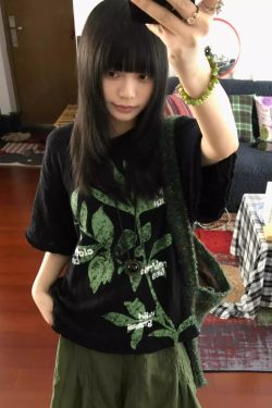 Retro Plant-Themed Korean Style Casual Loose Fit Cotton Summer Short Sleeve T-Shirt