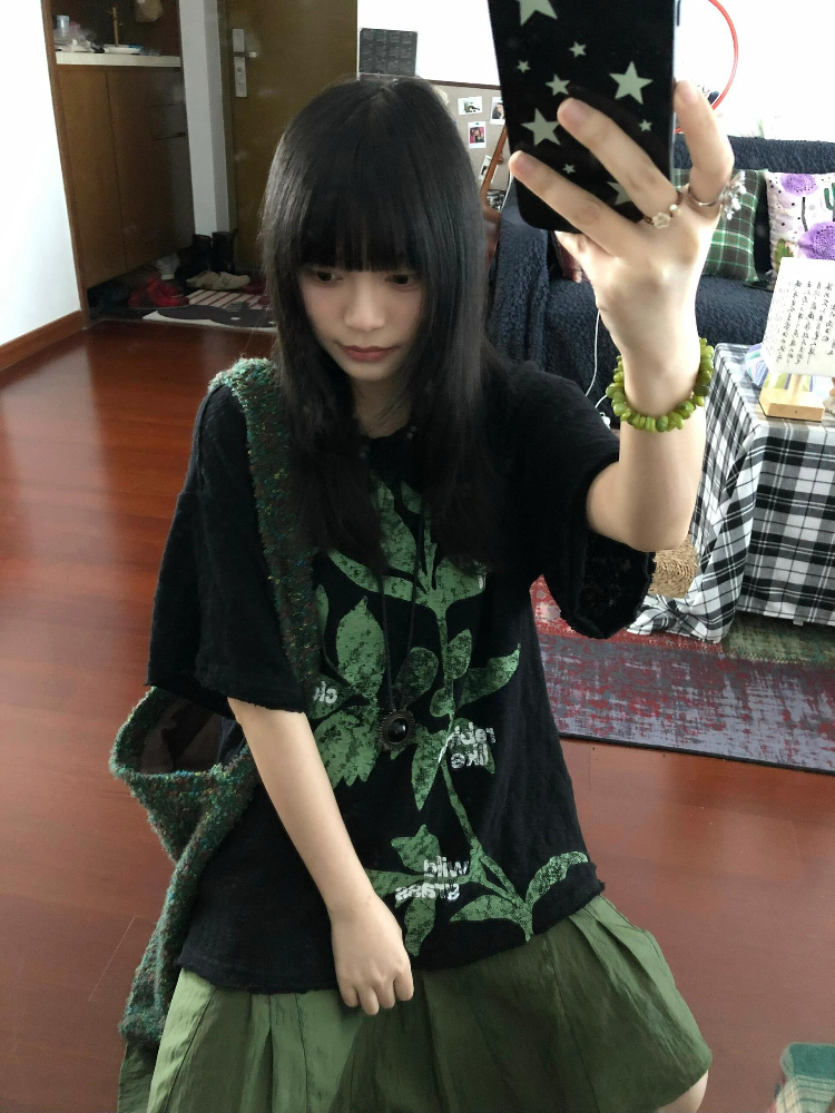 Retro Plant-Themed Korean Style Casual Loose Fit Cotton Summer Short Sleeve T-Shirt Retro Plant-Themed Korean Style Casual Loose Fit Cotton Summer Short Sleeve T-Shirt