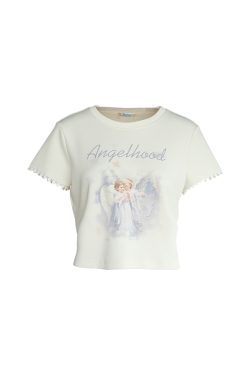 Retro Printed Short Sleeve T-Shirt for Women - Midsummer Southern Star Design, Thin Lace Round Neck, Summer Style