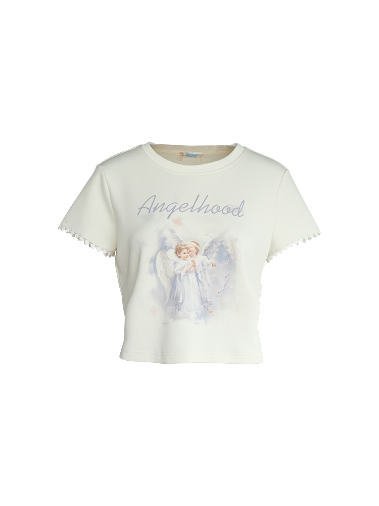 Retro Printed Short Sleeve T-Shirt for Women - Midsummer Southern Star Design, Thin Lace Round Neck, Summer Style Retro Printed Short Sleeve T-Shirt for Women - Midsummer Southern Star Design, Thin Lace Round Neck, Summer Style