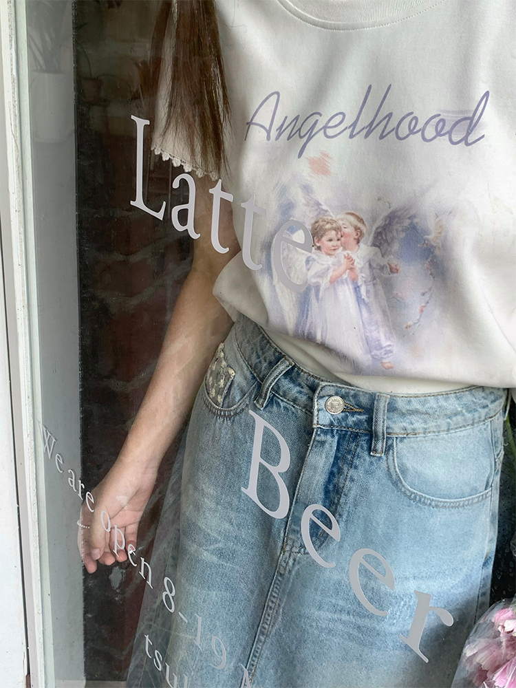 Retro Printed Short Sleeve T-Shirt for Women - Midsummer Southern Star Design, Thin Lace Round Neck, Summer Style Retro Printed Short Sleeve T-Shirt for Women - Midsummer Southern Star Design, Thin Lace Round Neck, Summer Style