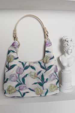 Retro Purple Floral Tulip Tote Bag for Women - Large Capacity Summer Commuter Bag, Fashionable Versatile Y2K Style