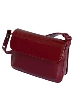 Retro Red Patent Leather Small Square Handbag - Versatile Shoulder & Crossbody Bag for 2022 Y2K Style