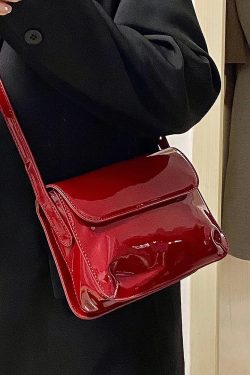 Retro Red Patent Leather Small Square Handbag - Versatile Shoulder & Crossbody Bag for 2022 Y2K Style