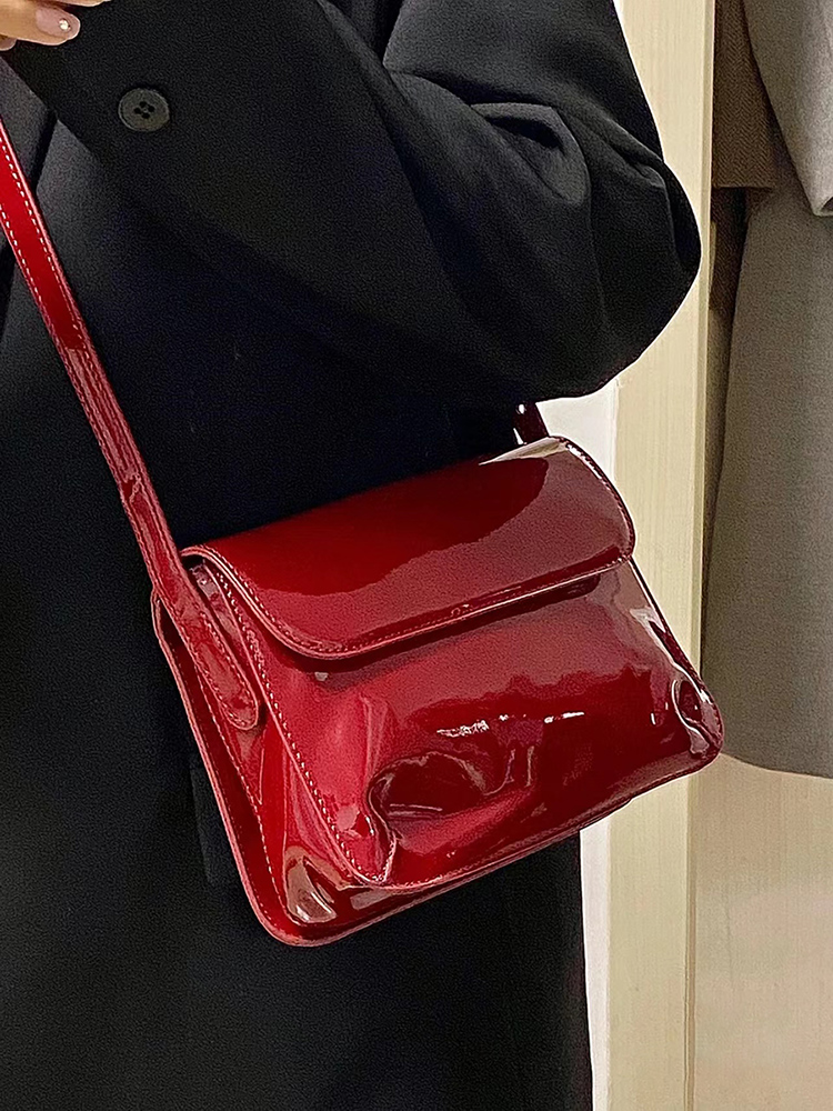 Retro Red Patent Leather Small Square Handbag - Versatile Shoulder & Crossbody Bag for 2022 Y2K Style Retro Red Patent Leather Small Square Handbag - Versatile Shoulder & Crossbody Bag for 2022 Y2K Style