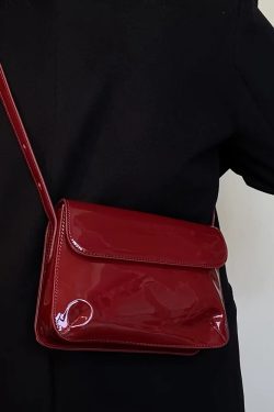 Retro Red Patent Leather Small Square Handbag - Versatile Shoulder & Crossbody Bag for 2022 Y2K Style