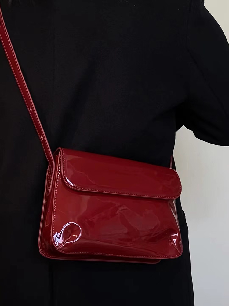 Retro Red Patent Leather Small Square Handbag - Versatile Shoulder & Crossbody Bag for 2022 Y2K Style Retro Red Patent Leather Small Square Handbag - Versatile Shoulder & Crossbody Bag for 2022 Y2K Style