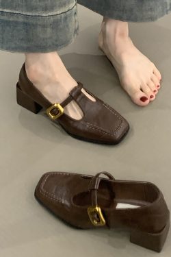 Retro Sheepskin High-Heeled Mary Jane Shoes - Square Toe, Chunky Heel, One-Strap Buckle, Elegant Commuter Style for Women