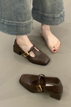 Retro Sheepskin High-Heeled Mary Jane Shoes - Square Toe, Chunky Heel, One-Strap Buckle, Elegant Commuter Style for Women
