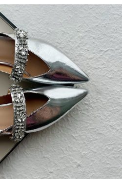 Retro Sheepskin One-Strap Rhinestone Open-Toe Slippers for Women - Summer Flat Pointed Footwear in Zhao Lusi Style