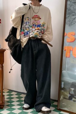 Retro Solid Color Plus Size Wide Leg Pants - Handmade Hong Kong Style Loose Floor-Length Trousers for a Trendy Old School Look