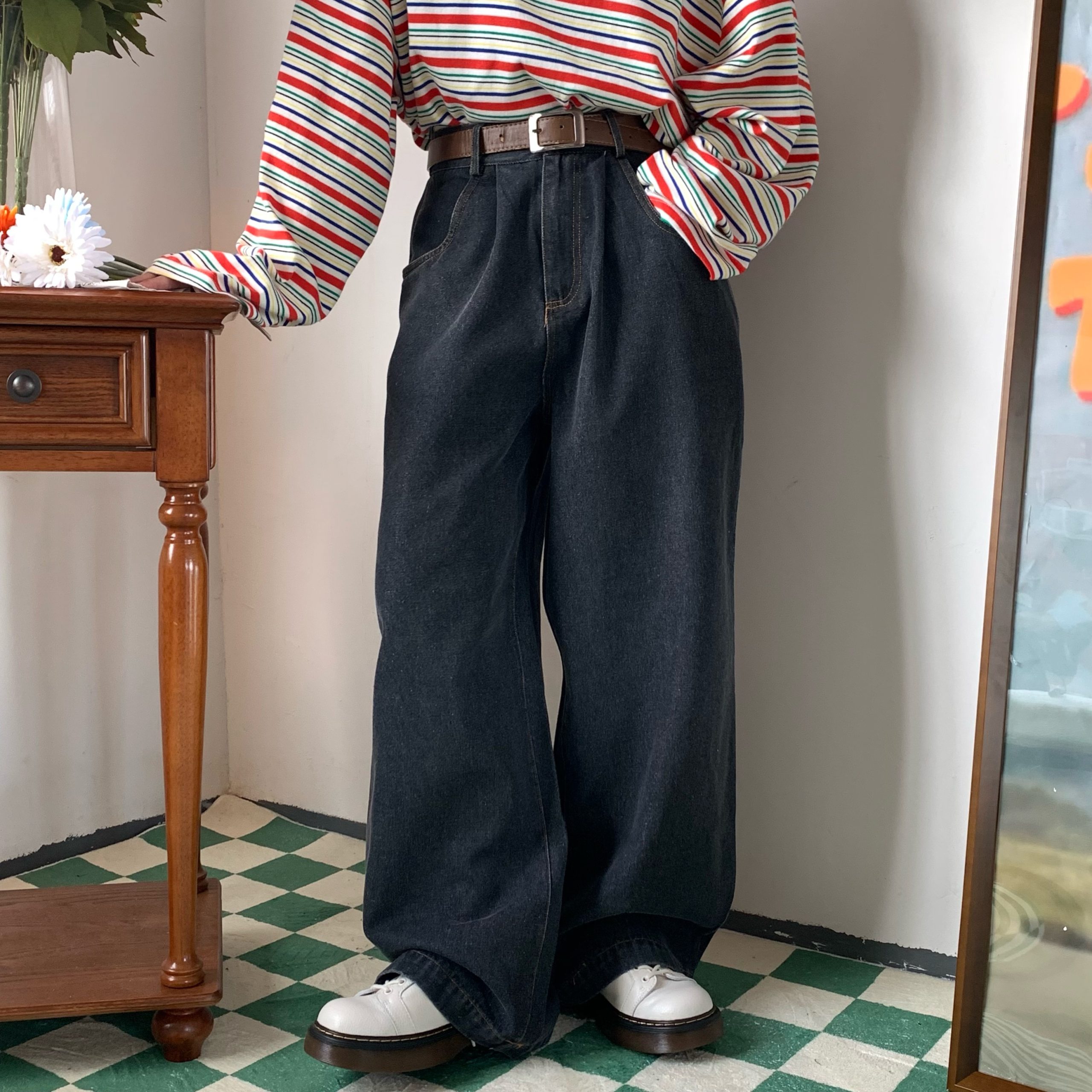 Retro Solid Color Plus Size Wide Leg Pants - Handmade Hong Kong Style, Versatile Loose Floor-Length Trousers for Trendy Looks Retro Solid Color Plus Size Wide Leg Pants - Handmade Hong Kong Style, Versatile Loose Floor-Length Trousers for Trendy Looks