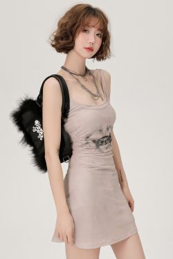 Retro Spicy Girl Cat Print Camisole Dress - Summer Bodycon Dress for a Girly Look, Perfect for Y2K and Retro Fashion Lovers