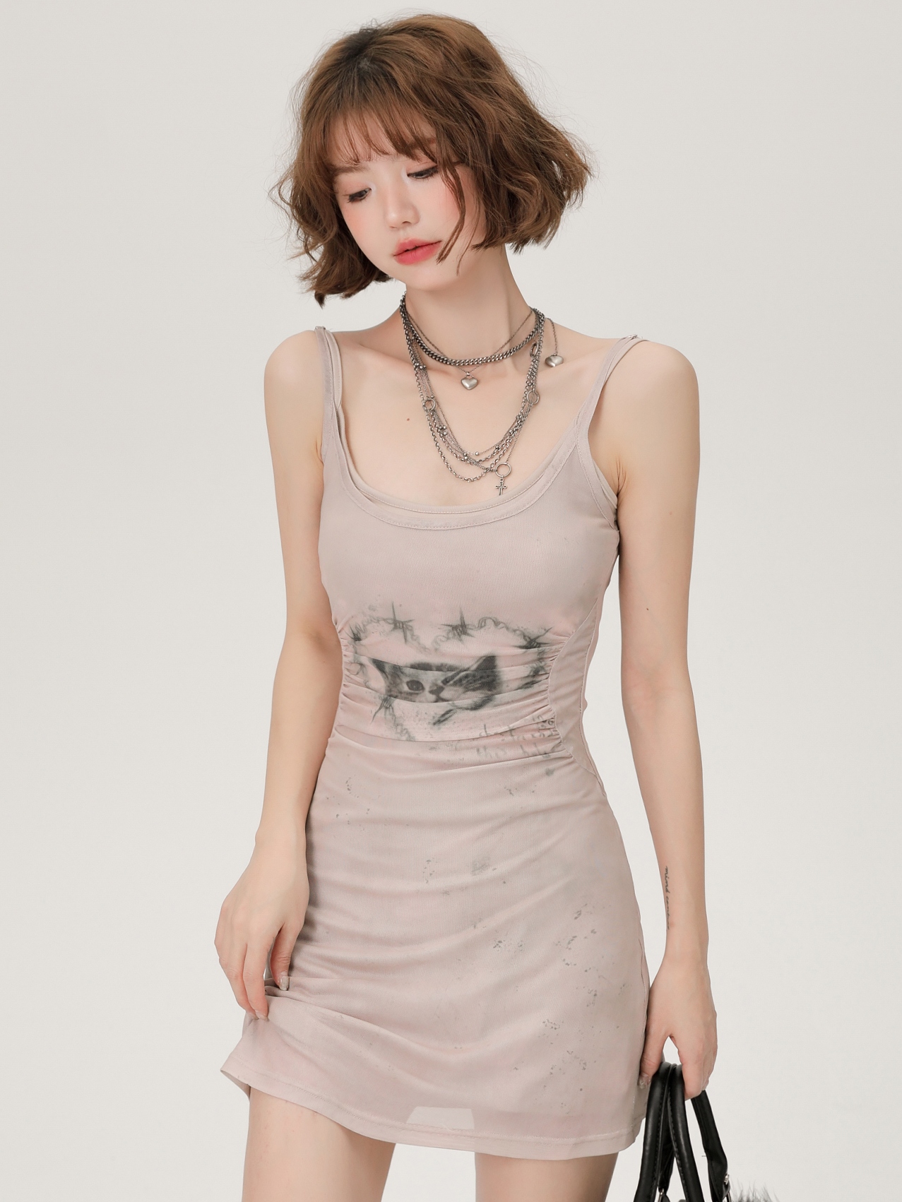 Retro Spicy Girl Cat Print Camisole Dress - Summer Bodycon Dress for a Girly Look, Perfect for Y2K and Retro Fashion Lovers Retro Spicy Girl Cat Print Camisole Dress - Summer Bodycon Dress for a Girly Look, Perfect for Y2K and Retro Fashion Lovers