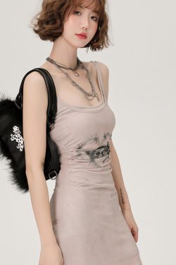 Retro Spicy Girl Cat Print Camisole Dress - Summer Bodycon Dress for a Girly Look, Perfect for Y2K and Retro Fashion Lovers