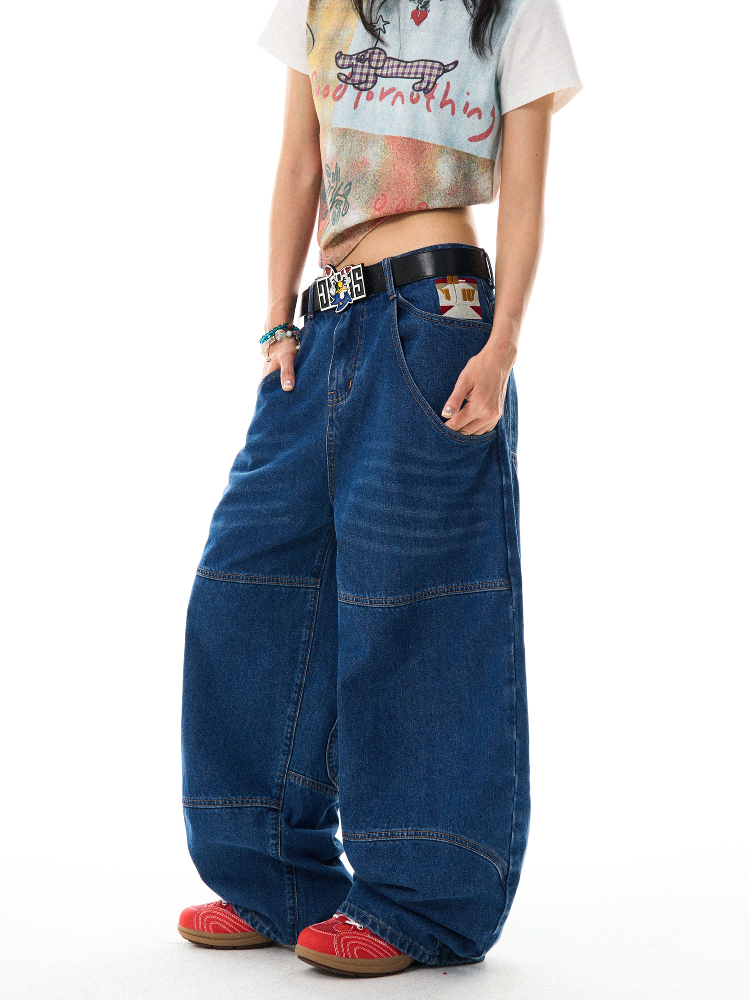 Retro Spicy Girl Loose Wide-Leg Jeans for Women - American Street Hip-Hop Curved Blade Design, Y2K Fashion Retro Spicy Girl Loose Wide-Leg Jeans for Women - American Street Hip-Hop Curved Blade Design, Y2K Fashion