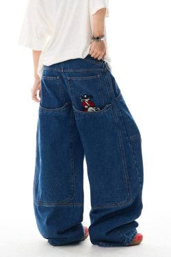 Retro Spicy Girl Loose Wide-Leg Jeans for Women - American Street Hip-Hop Curved Blade Design, Y2K Fashion