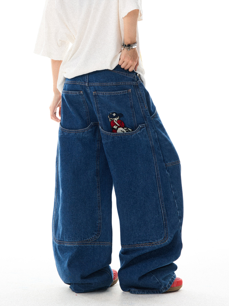 Retro Spicy Girl Loose Wide-Leg Jeans for Women - American Street Hip-Hop Curved Blade Design, Y2K Fashion Retro Spicy Girl Loose Wide-Leg Jeans for Women - American Street Hip-Hop Curved Blade Design, Y2K Fashion