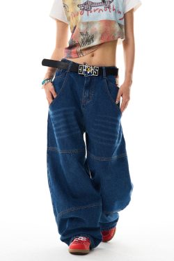 Retro Spicy Girl Loose Wide-Leg Jeans for Women - American Street Hip-Hop Curved Blade Design, Y2K Fashion