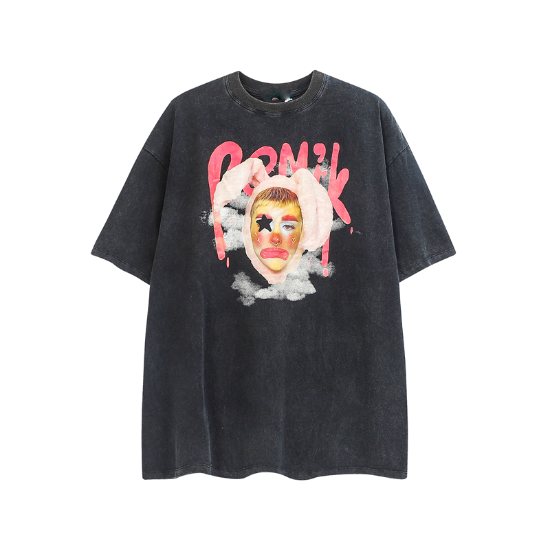 Retro Street Clown Print Loose Vintage Pink T-Shirt for Women - Short Sleeve, 90s Inspired Fashion, Casual Chic Style Retro Street Clown Print Loose Vintage Pink T-Shirt for Women - Short Sleeve, 90s Inspired Fashion, Casual Chic Style