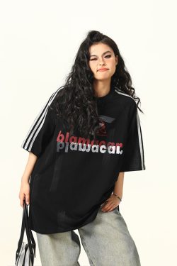 Retro Street Graffiti Letter Short-Sleeve T-Shirt for Men and Women, Loose Fit High Street Trendy Top, 90s Inspired Fashion