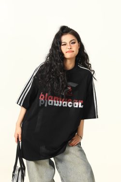 Retro Street Graffiti Letter Short-Sleeve T-Shirt for Men and Women, Loose Fit High Street Trendy Top, 90s Inspired Fashion