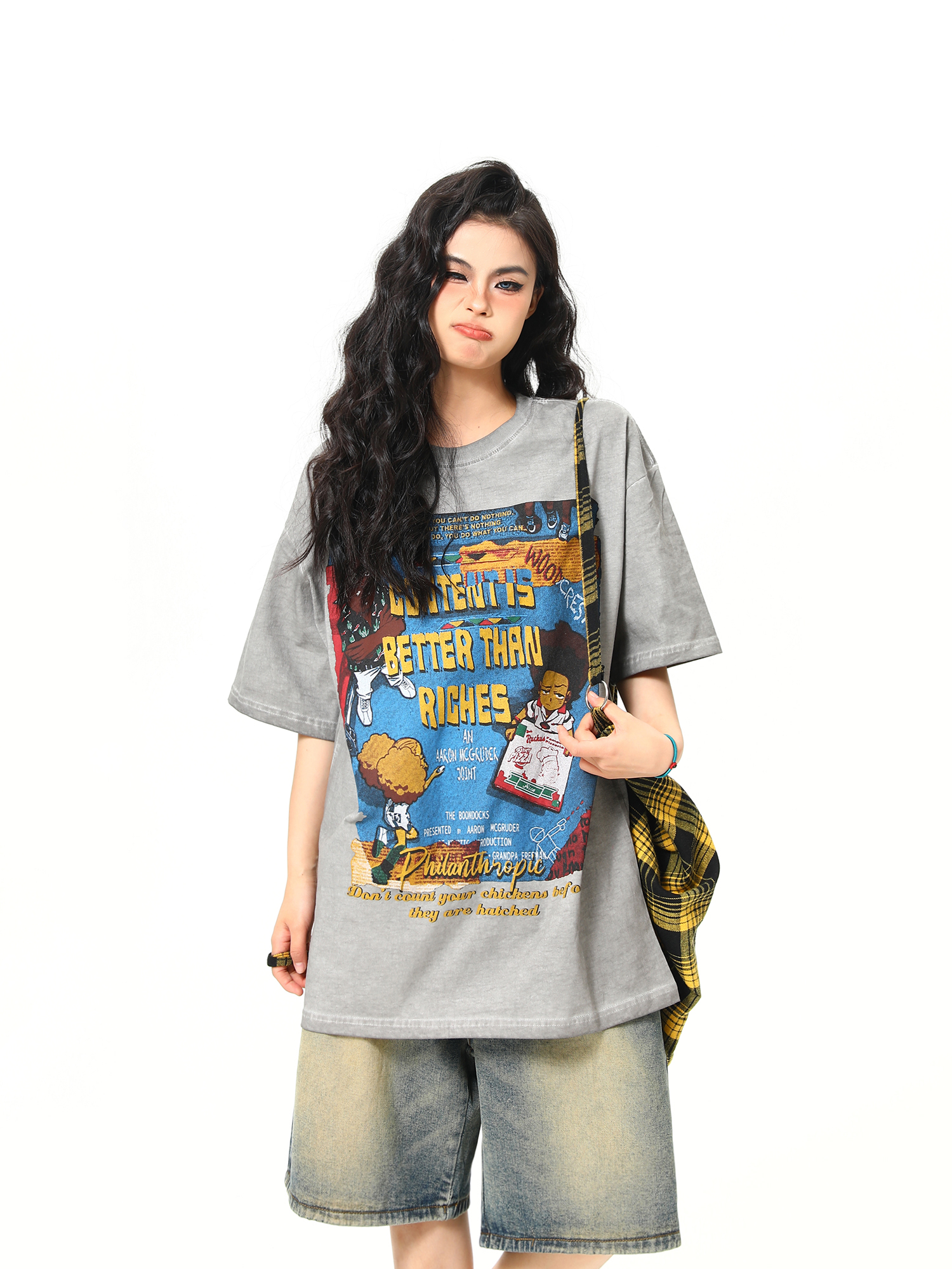 Retro Street Print Washed Short-Sleeve T-Shirt for Men and Women - Versatile Summer Couple Top, Trendy 90s American Style Retro Street Print Washed Short-Sleeve T-Shirt for Men and Women - Versatile Summer Couple Top, Trendy 90s American Style