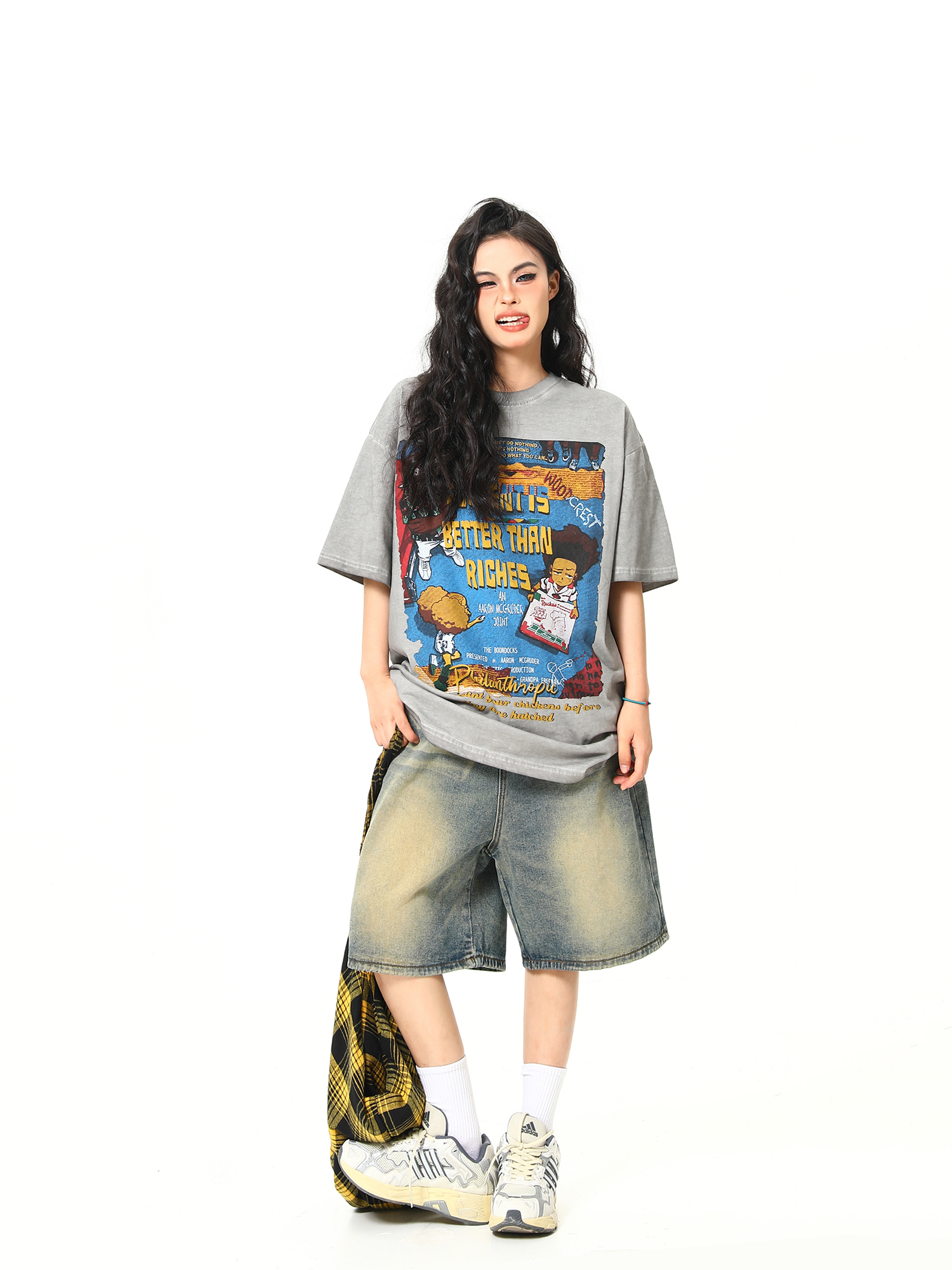 Retro Street Print Washed Short-Sleeve T-Shirt for Men and Women - Versatile Summer Couple Top, Trendy 90s American Style Retro Street Print Washed Short-Sleeve T-Shirt for Men and Women - Versatile Summer Couple Top, Trendy 90s American Style