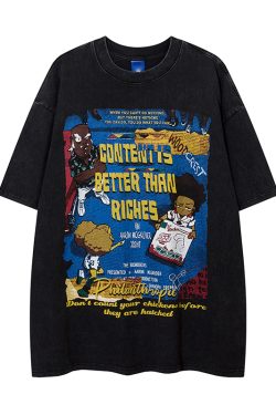 Retro Street Print Washed Short-Sleeve T-Shirt for Men and Women - Versatile Summer Couple Top, Trendy 90s American Style