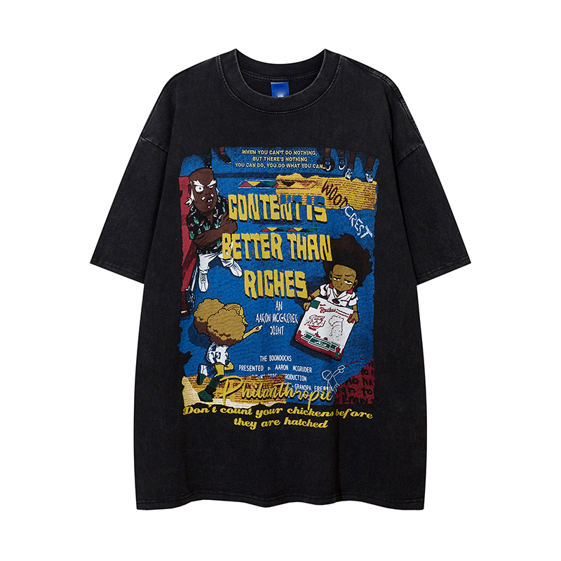 Retro Street Print Washed Short-Sleeve T-Shirt for Men and Women - Versatile Summer Couple Top, Trendy 90s American Style Retro Street Print Washed Short-Sleeve T-Shirt for Men and Women - Versatile Summer Couple Top, Trendy 90s American Style