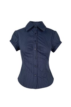 Retro Striped Waist-Cinching Short Sleeve Shirt - Vintage Inspired 90s Style Top