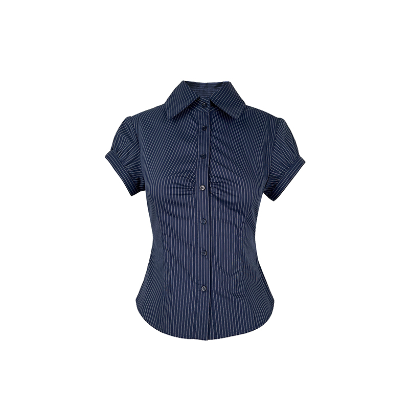 Retro Striped Waist-Cinching Short Sleeve Shirt - Vintage Inspired 90s Style Top Retro Striped Waist-Cinching Short Sleeve Shirt - Vintage Inspired 90s Style Top