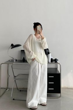 Retro Sun Grapefruit Loose-Fitting Knitted Cover-Up Sweater - Hollow-Out Summer Pullover for Sun Protection, Versatile Style